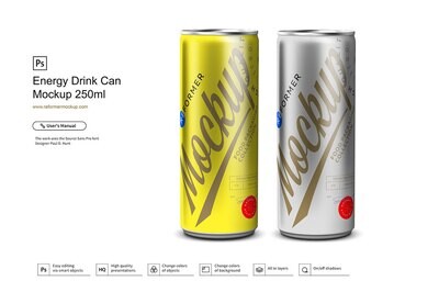 Two Metallic Cans Drink Mockup 250 ml