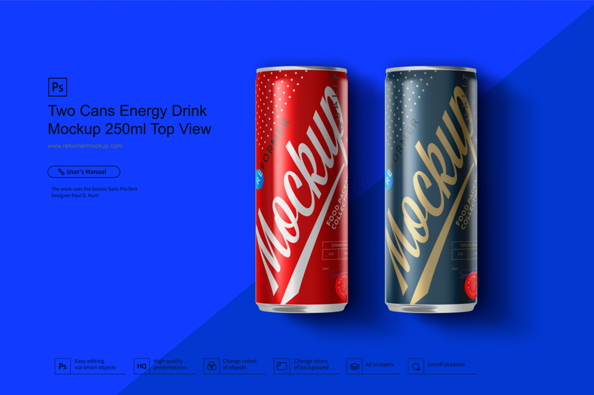 Two Cans Energy Drink Mockup 250 ml