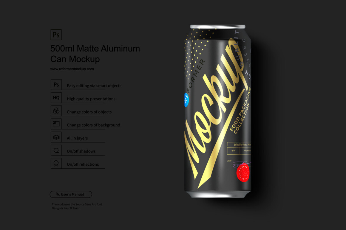 Black Aluminum Can Mockup 500 ml