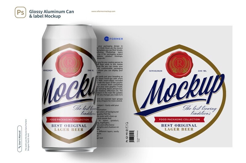 Glossy Aluminum Can & label Mockup