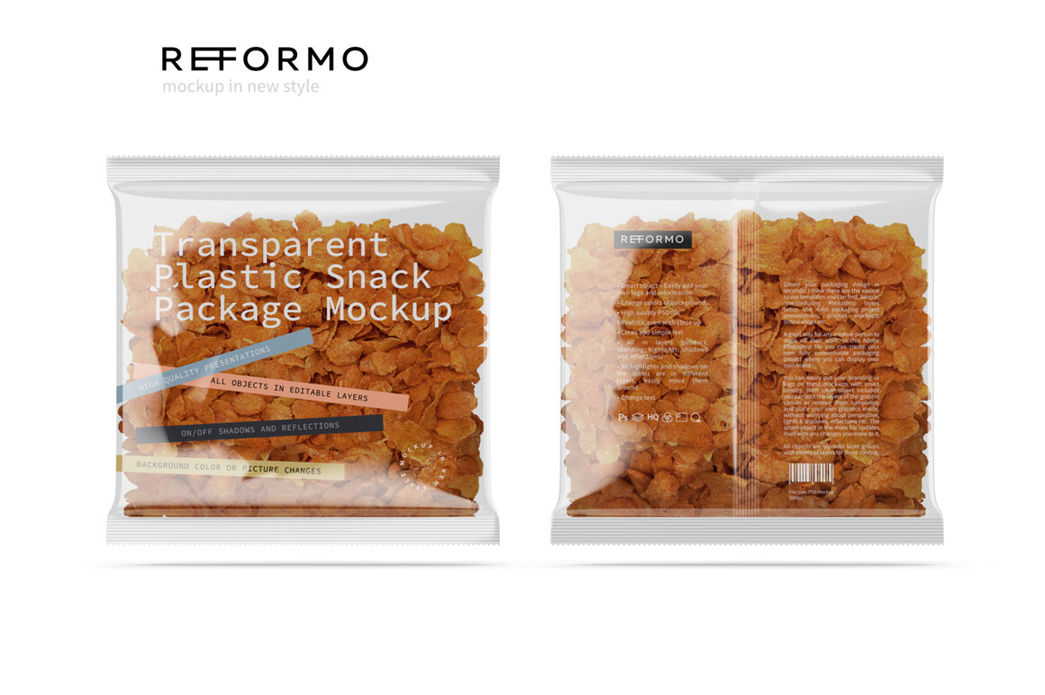 Transparent Plastic Snack Package Mockup