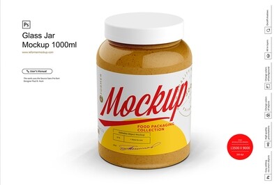 Glass Jar with Peanut Butter Mockup 1000ml