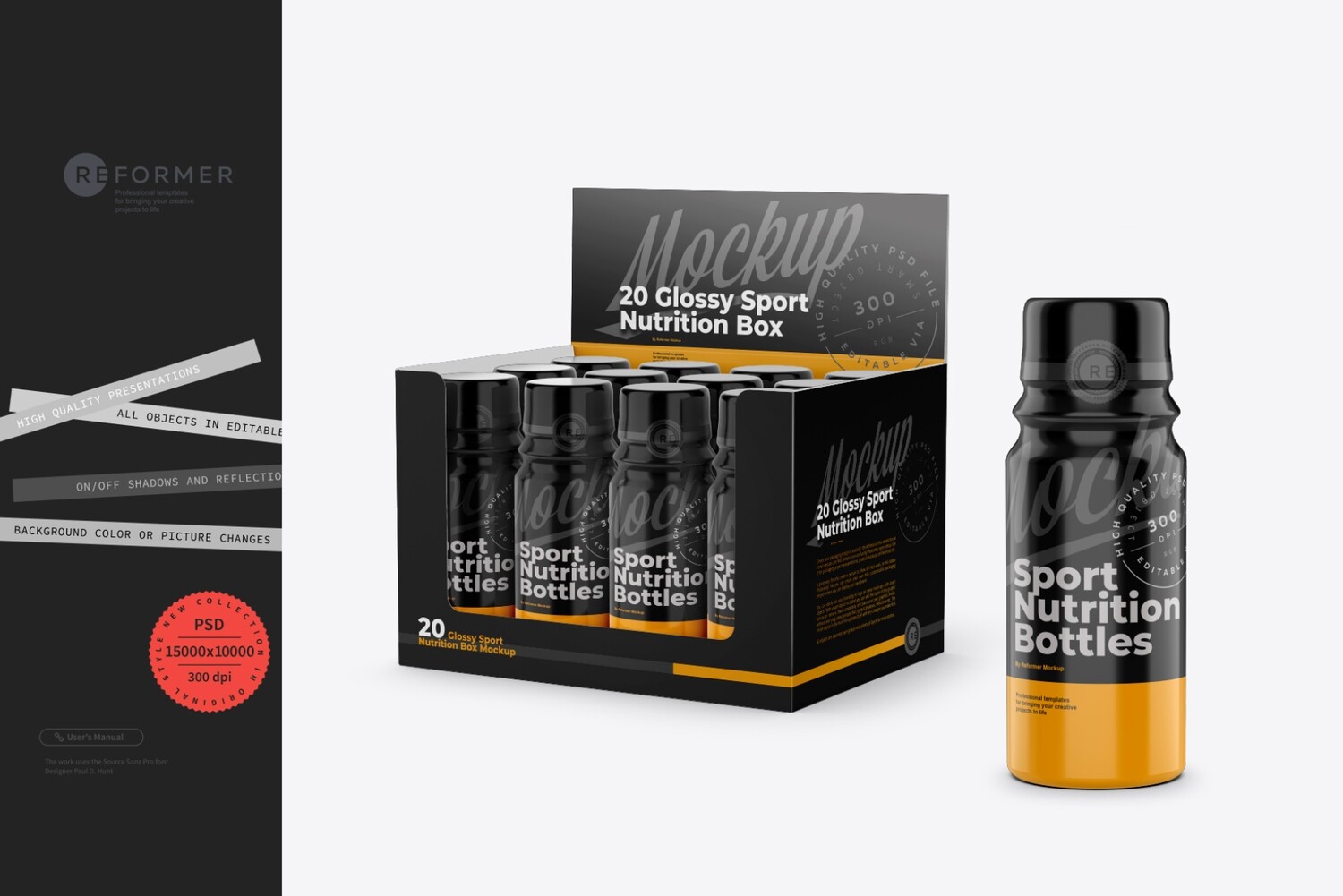 15 Glossy Sport Nutrition Bottles Display Box Mockup