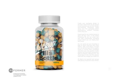 Clear Pills Bottle Mockup 1400mg Clear Pills Bottle Mockup 1400mg