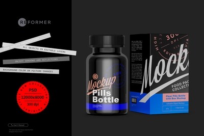 Black Pills Bottle with Box Mockup Black Pills Bottle with Box Mockup