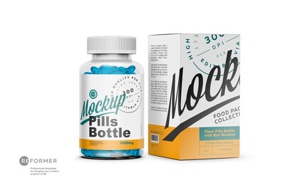 Bottle with Soft Gel Capsules Mockup Bottle with Soft Gel Capsules Mockup