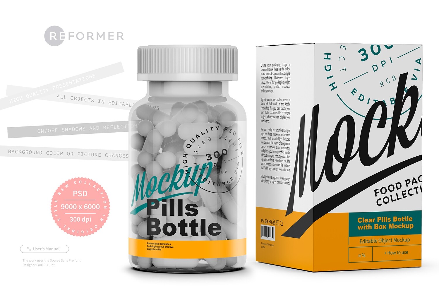Clear Pills Bottle with Box Mockup