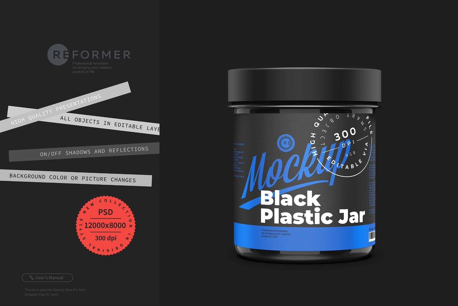 Black Plastic Jar Mockup 150g