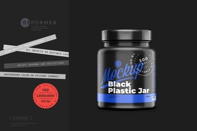 Black Matte Protein Jar Mockup 250g