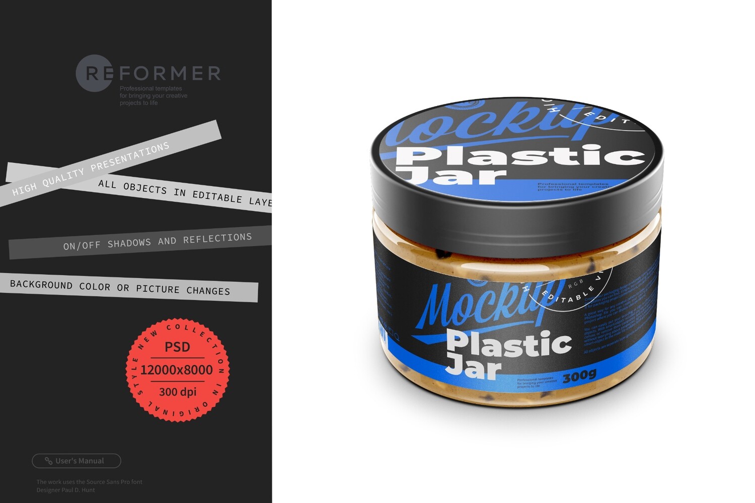 Plastic Jar with Peanut Butter Mockup