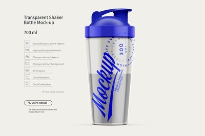 Transparent Shaker Bottle Mockup 700 ml