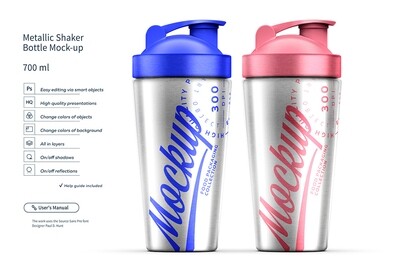 Two Metallic Shaker Bottle Mock-up 700 ml