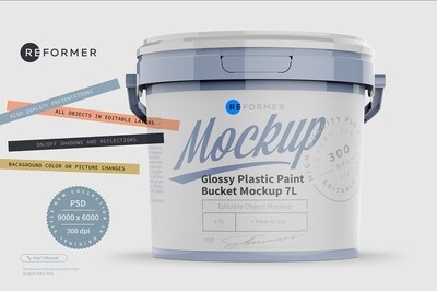 Glossy Plastic Paint Bucket Mockup 7L