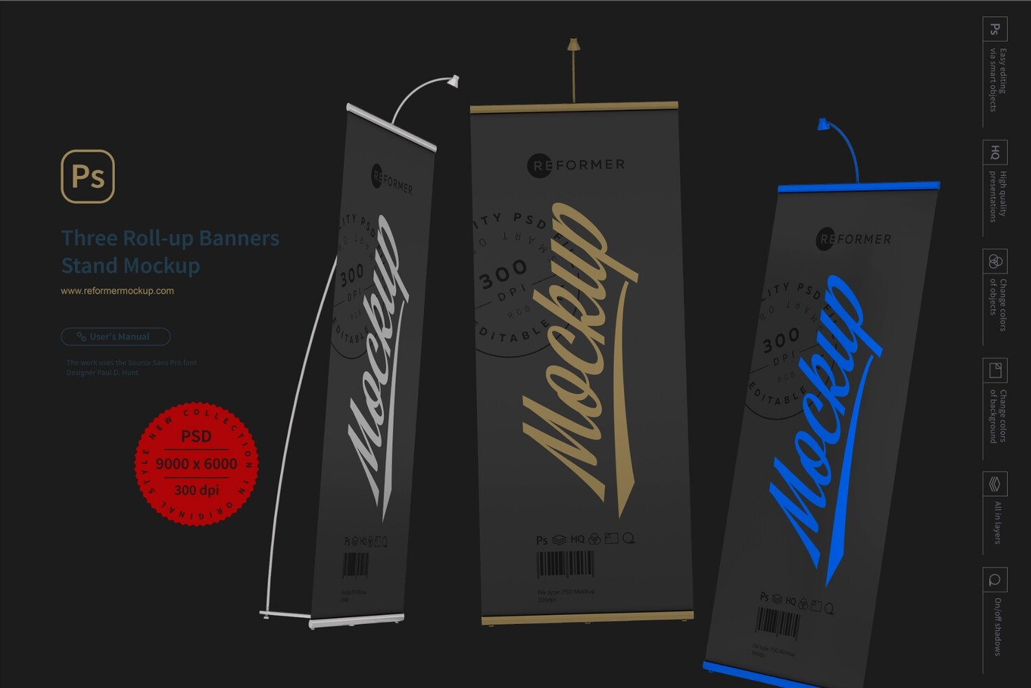 Three Roll-up Banners Stand Mockup
