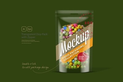 Transparent Matte Doy-Pack with Zipper Mockup