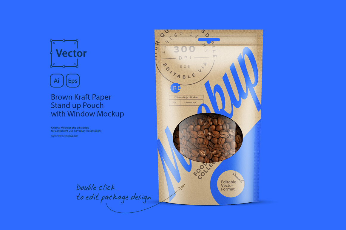 Kraft Paper Stand up Pouch with Window Mockup