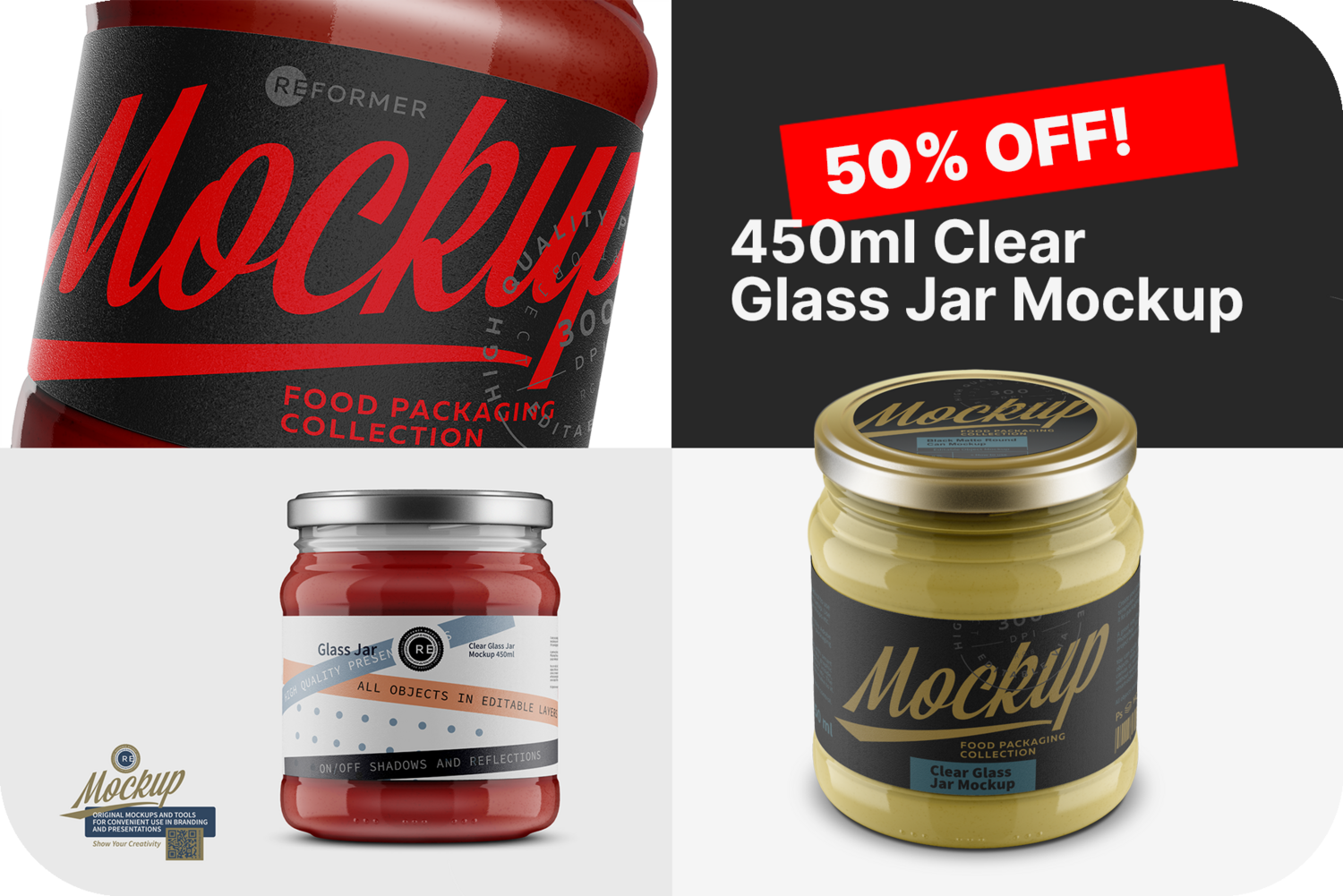 450ml Clear Glass Jar Mockups Set