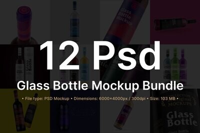 12 Glass Bottle Bundle Mockup