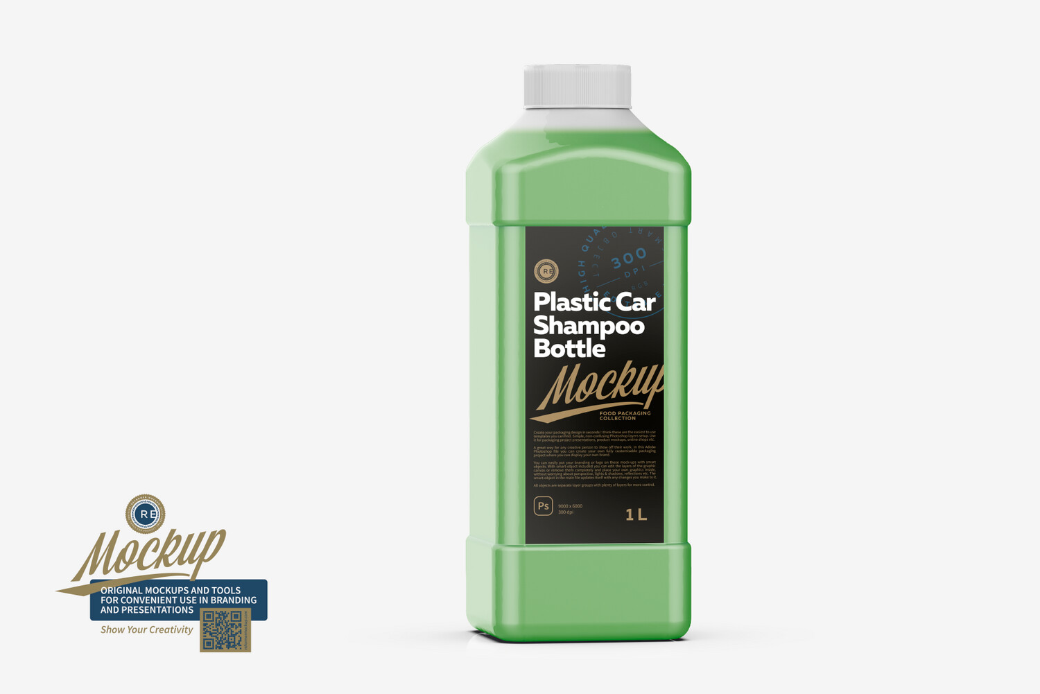 Plastic Auto Shampoo Bottle Mockup ¾
