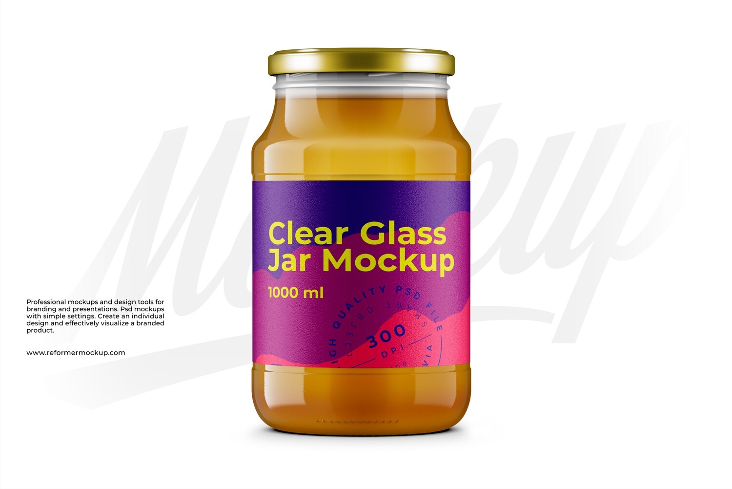 Clear Glass Jar 1000ml Mockup