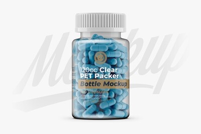 Clear Pills Bottle Mockup 120cc