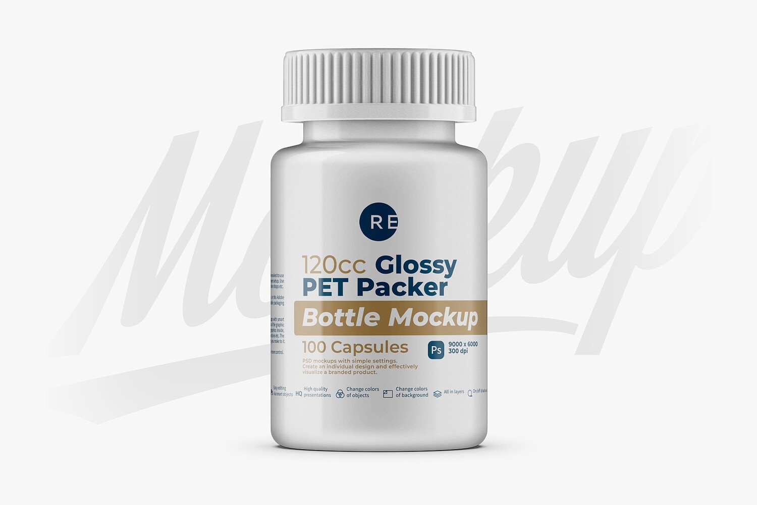 Glossy Pills Bottle Mockup 120cc