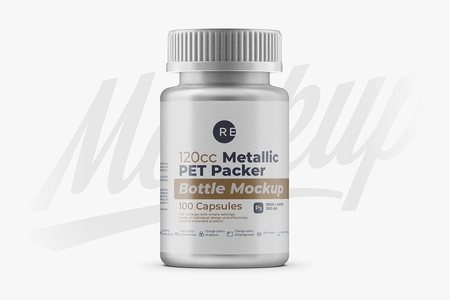 Metallic Plastic Pills Bottle Mockup 120cc
