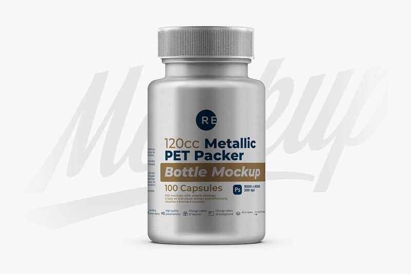 Metallic Plastic Pills Bottle Mockup