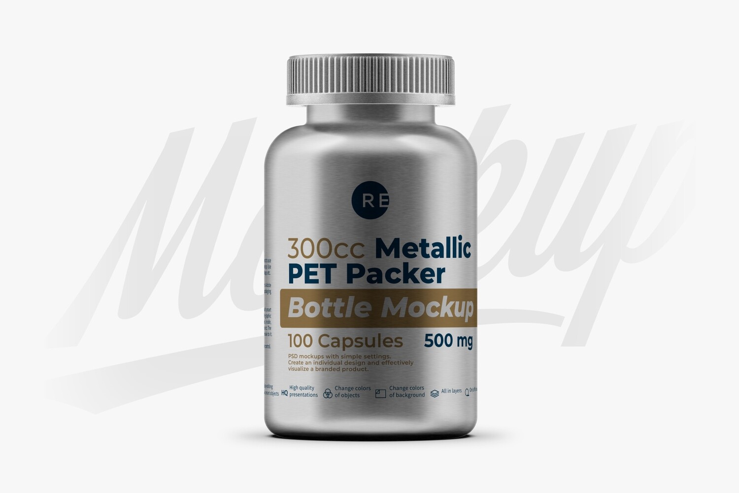 Metallic Plastic Pills Bottle Mockup 300cc