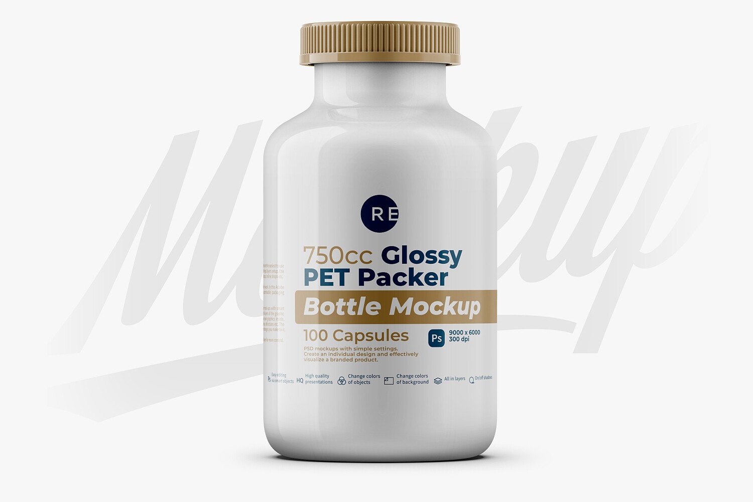 Glossy Pills Bottle Mockup 750cc
