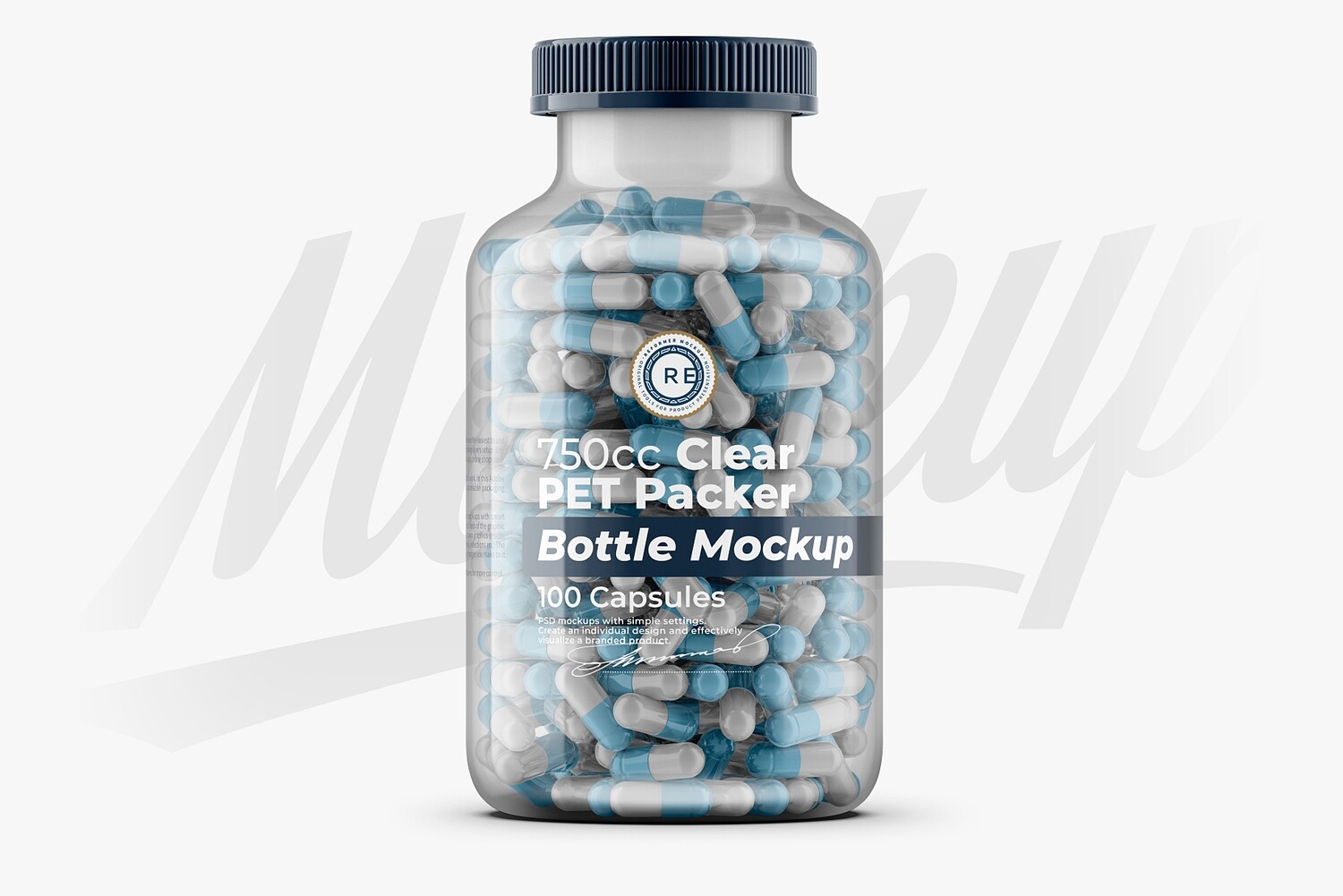 Clear Pills Bottle Mockup 750cc