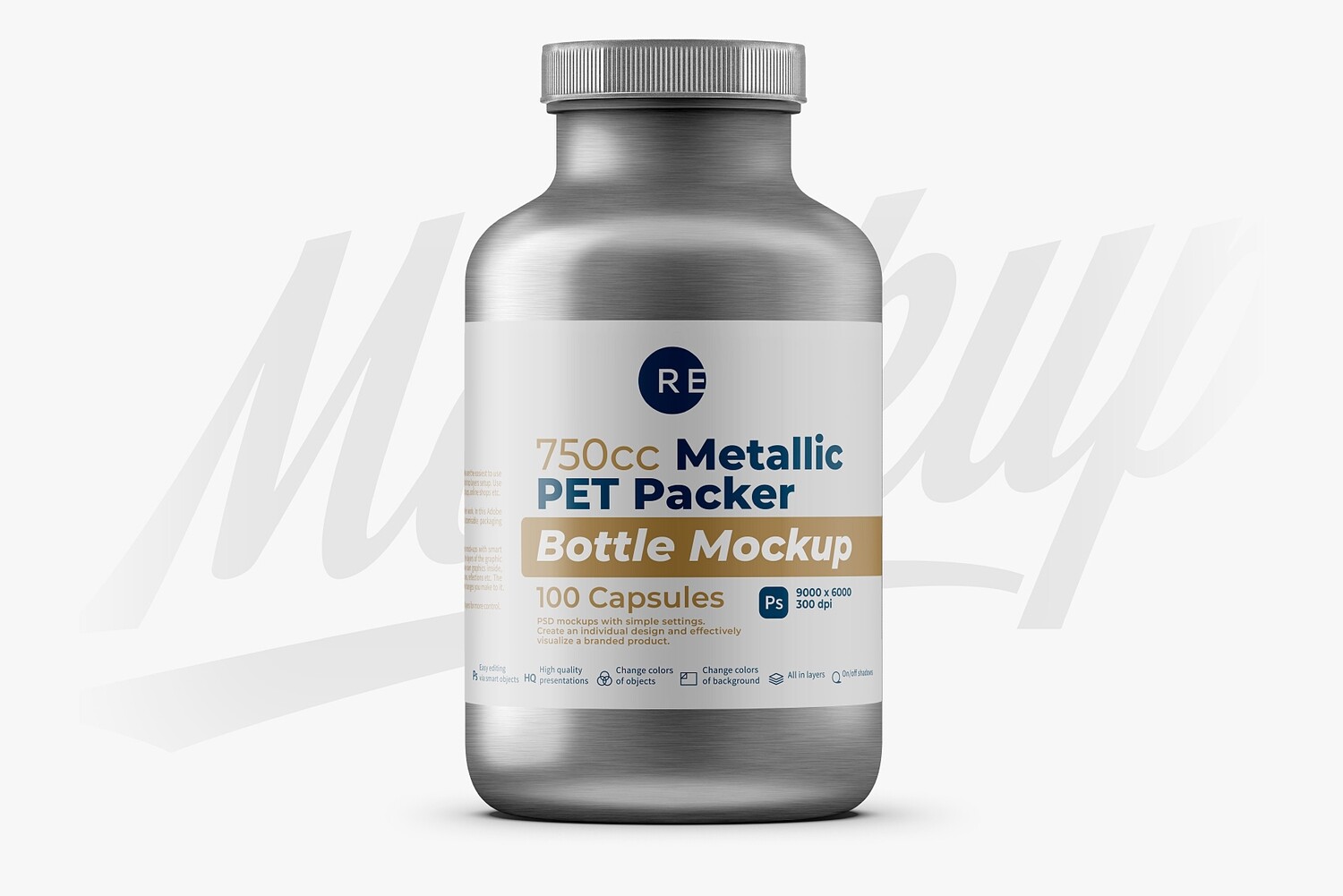 Metallic Plastic Pills Bottle Mockup