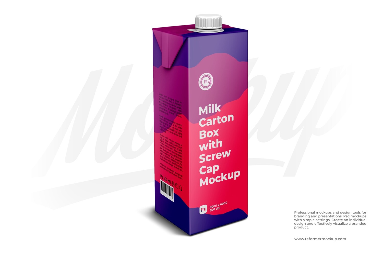 Milk Carton Box with Screw Cap Mockup 1L