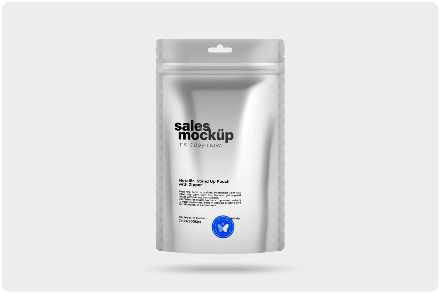 Glossy Metallic Stand Up Pouch with Zipper Mockup 18x30 cm