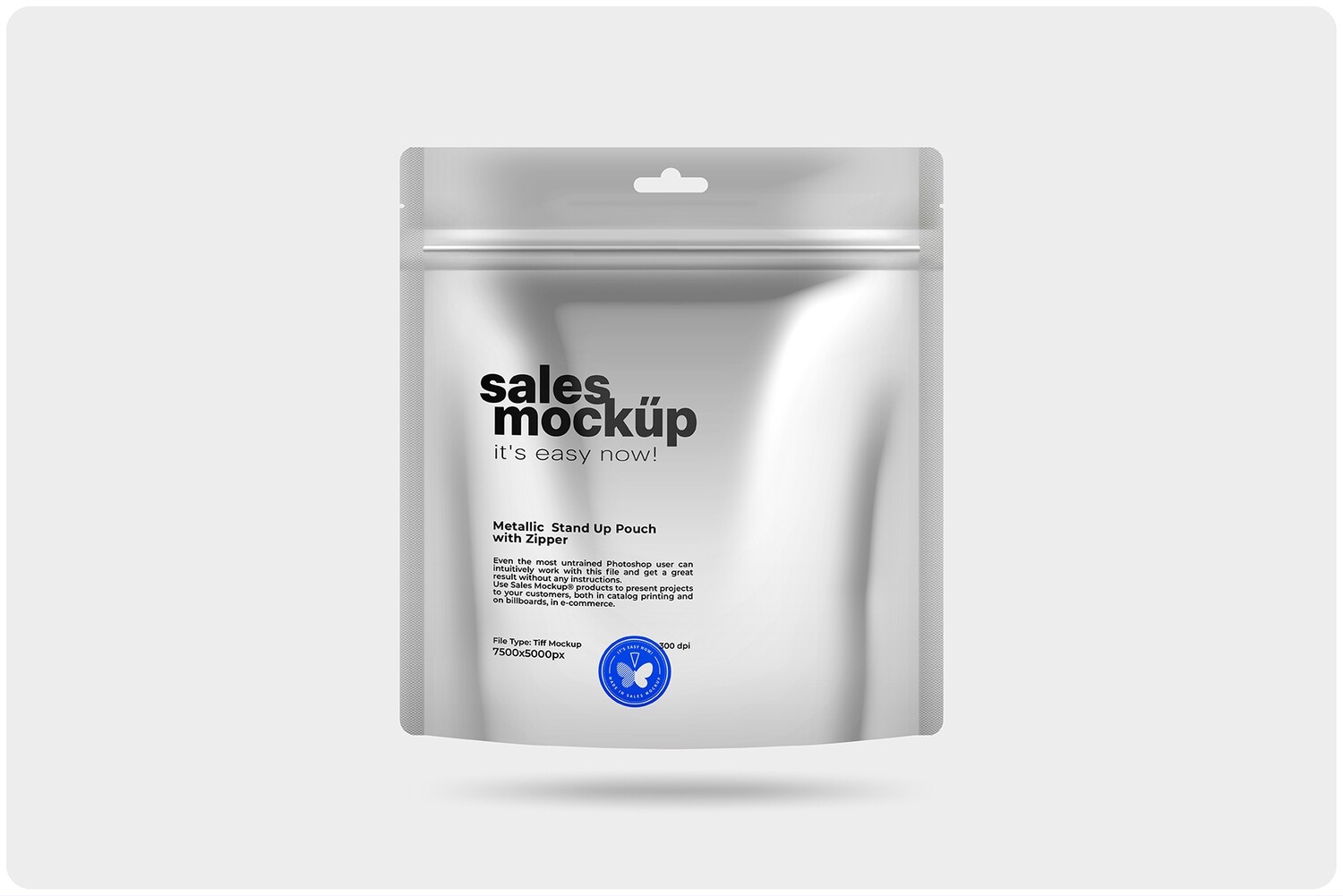 Glossy Metallic Stand Up Pouch with Zipper Mockup 26x28  cm