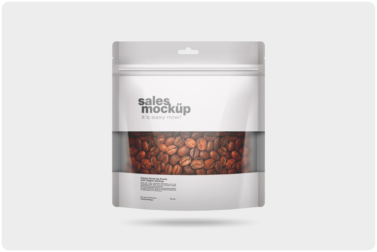 Glossy Bag Stand Up Pouch Doypack with Clear Window Mockup 26x28 cm