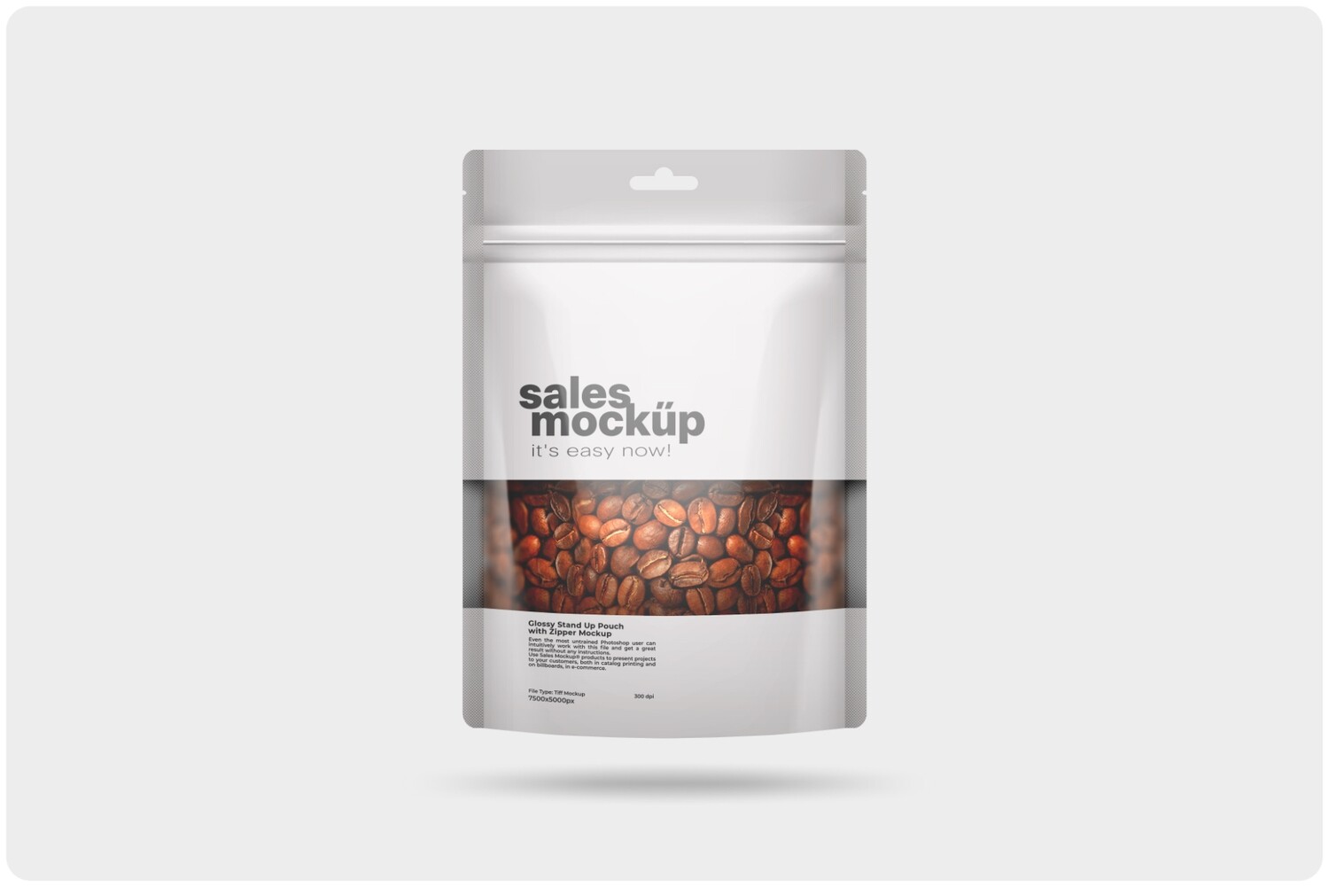 Glossy Bag Stand Up Pouch Doypack with Clear Window Mockup 8,7x11,6in (22x32cm)