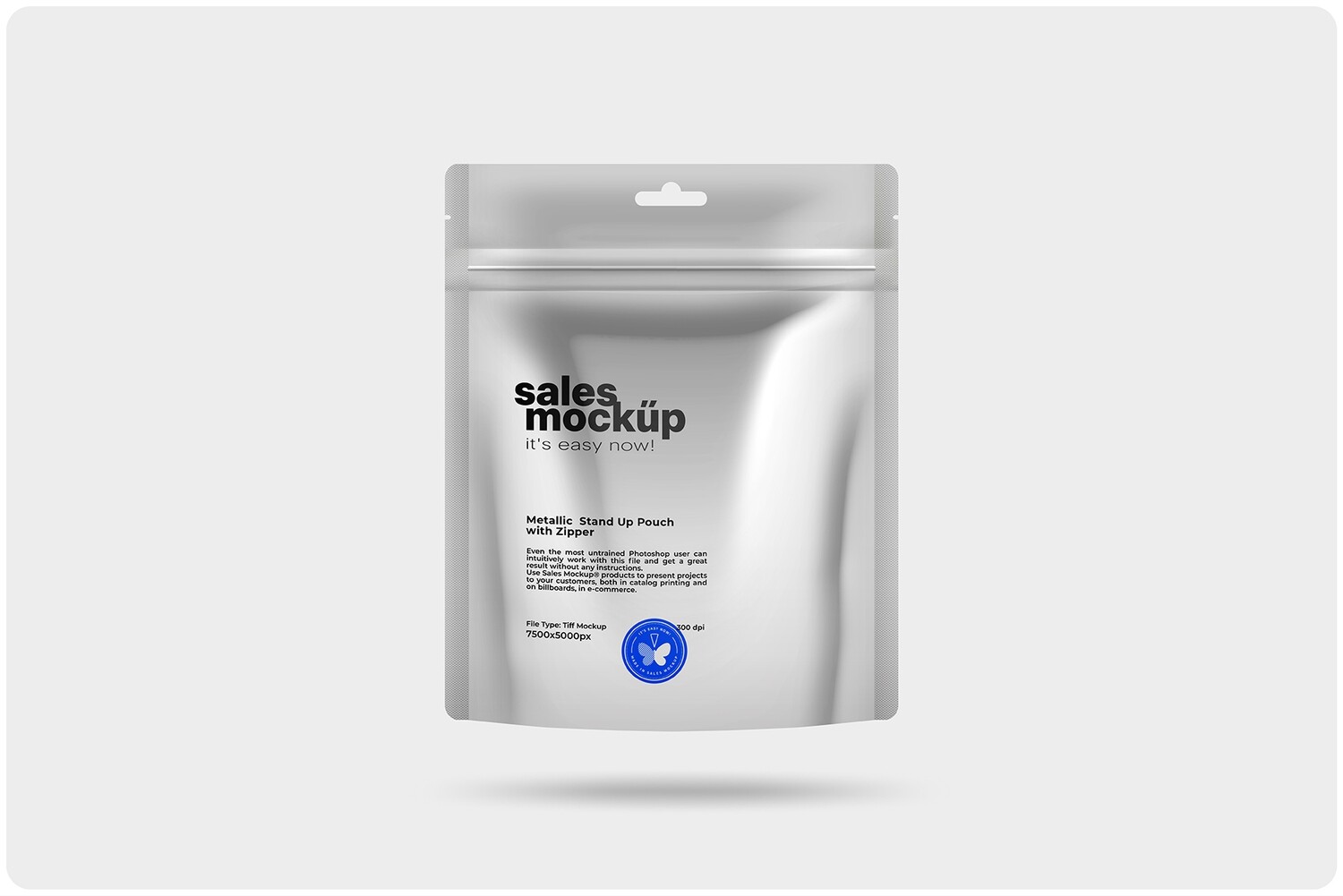 Glossy Metallic Stand Up Pouch with Zipper Mockup 20x25 cm