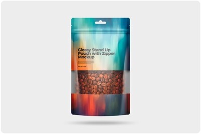 Glossy Bag Stand Up Pouch Doypack with Clear Window Mockup 8x11,7in (18x30cm)