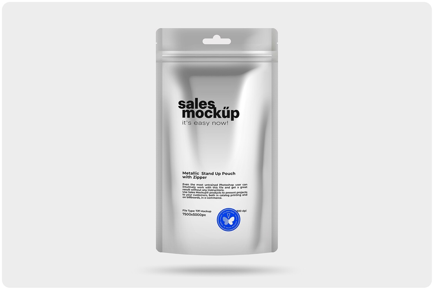 Glossy Metallic Stand Up Pouch with Zipper Mockup 10.5x19.5 cm