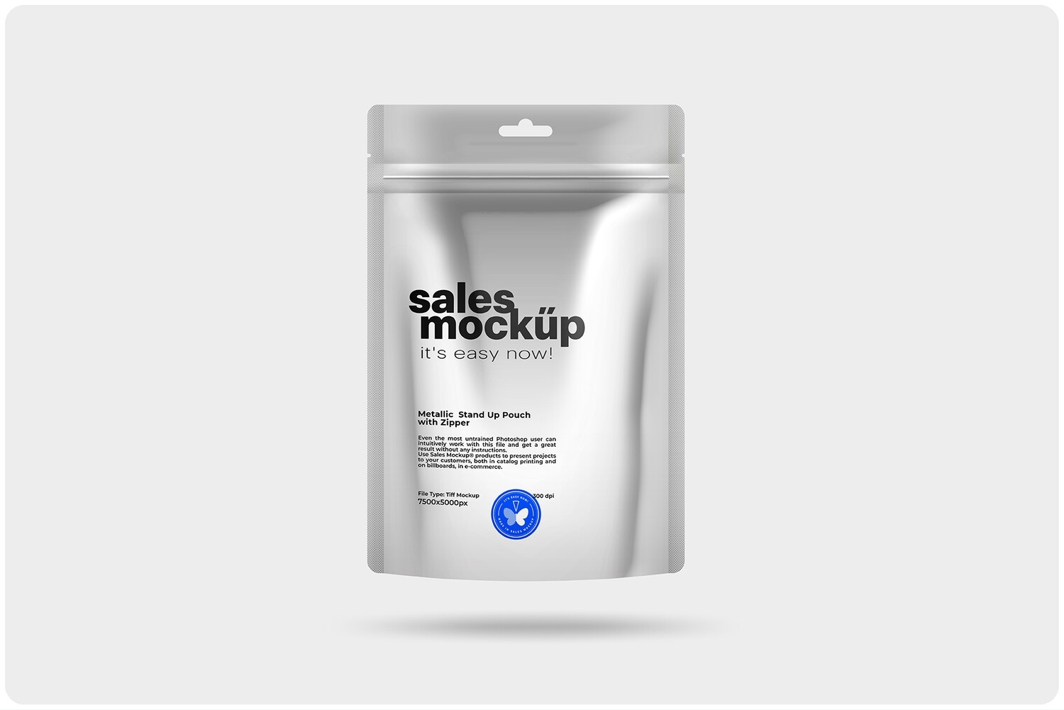Glossy Metallic Stand Up Pouch with Zipper Mockup 20x30  cm