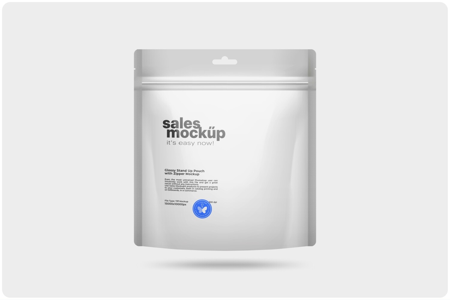 Glossy Stand Up Pouch with Zipper Mockup 26x28 cm