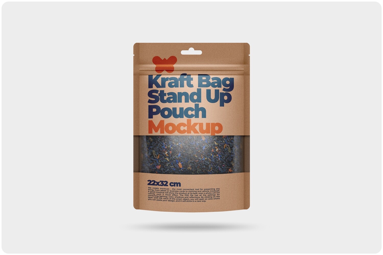 Kraft Bag Stand Up Pouch Doypack with Clear Window Mockup 8,7x11,6in (22x32cm)