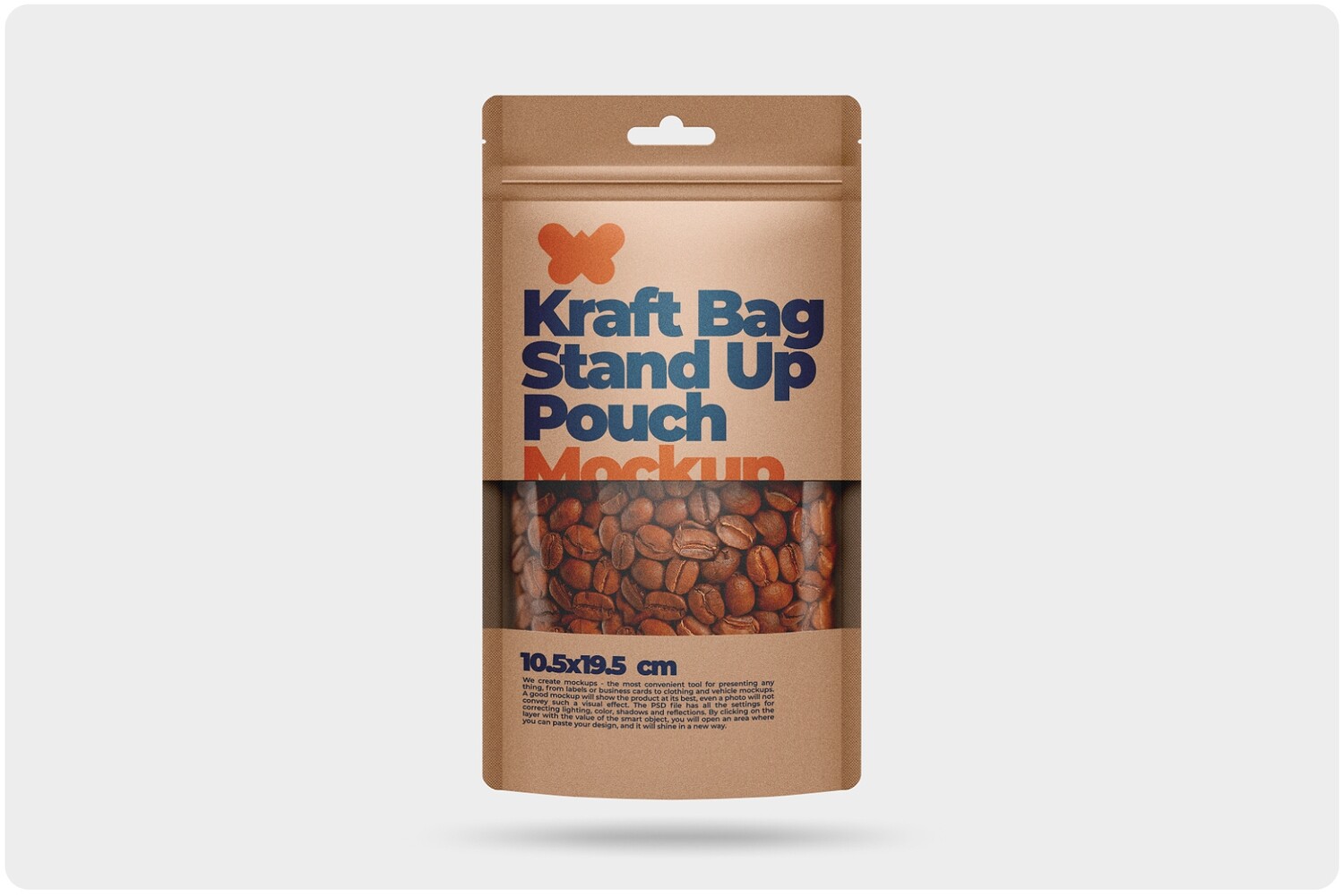 Kraft Bag Stand Up Pouch Doypack with Clear Window Mockup 10.5x19.5 cm