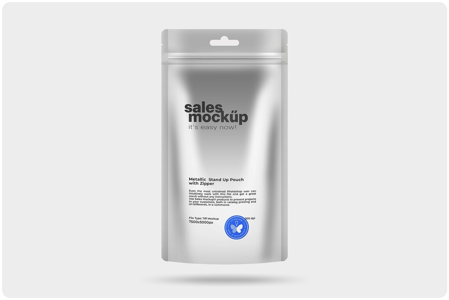 Matte Metallic Stand Up Pouch with Zipper Mockup 10.5x19.5 cm