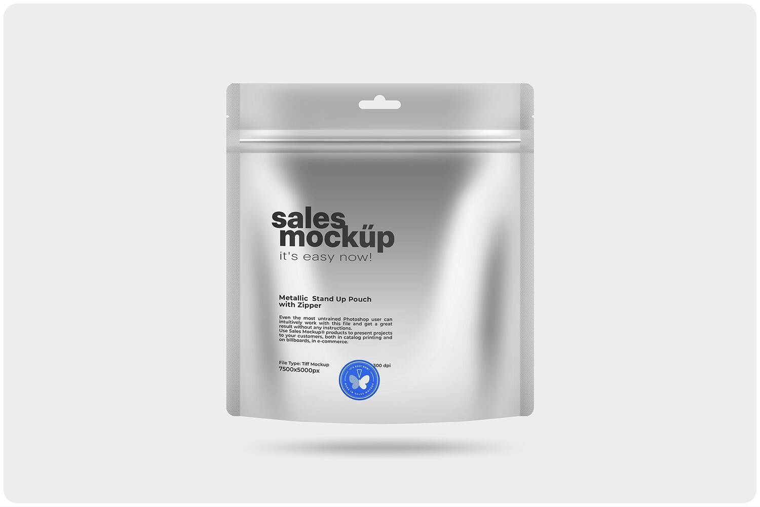Matte Metallic Stand Up Pouch with Zipper Mockup 26x28 cm