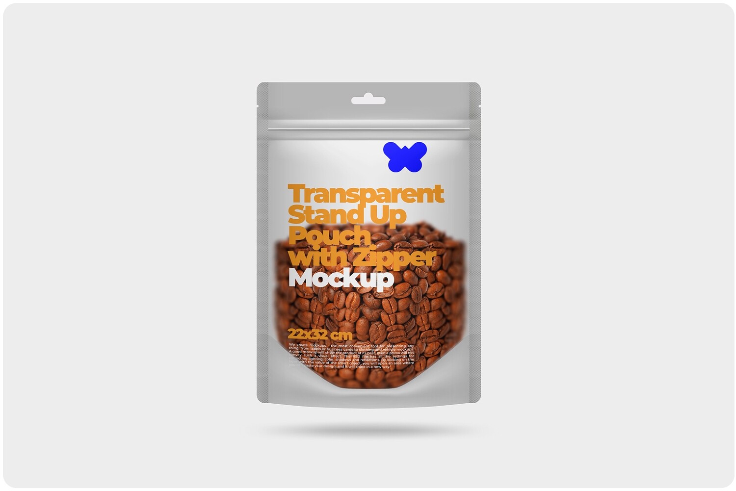 Transparent Matte Stand Up Pouch with Zipper Mockup 8,7x11,6in (22x32cm)
