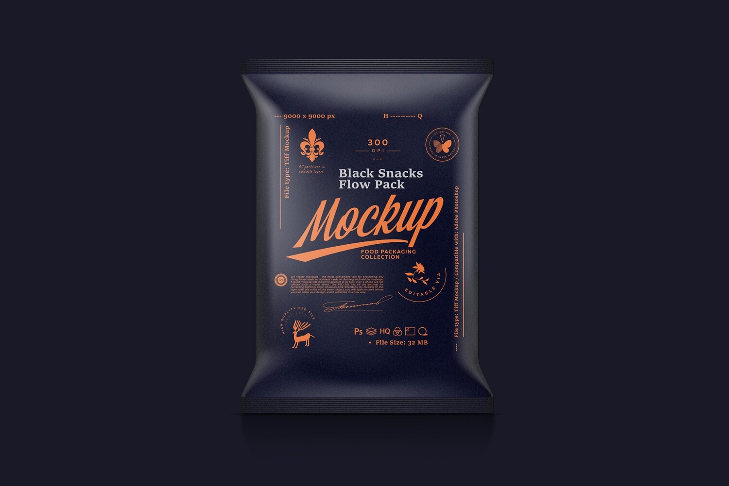 Black Snacks Flow Pack Mockup