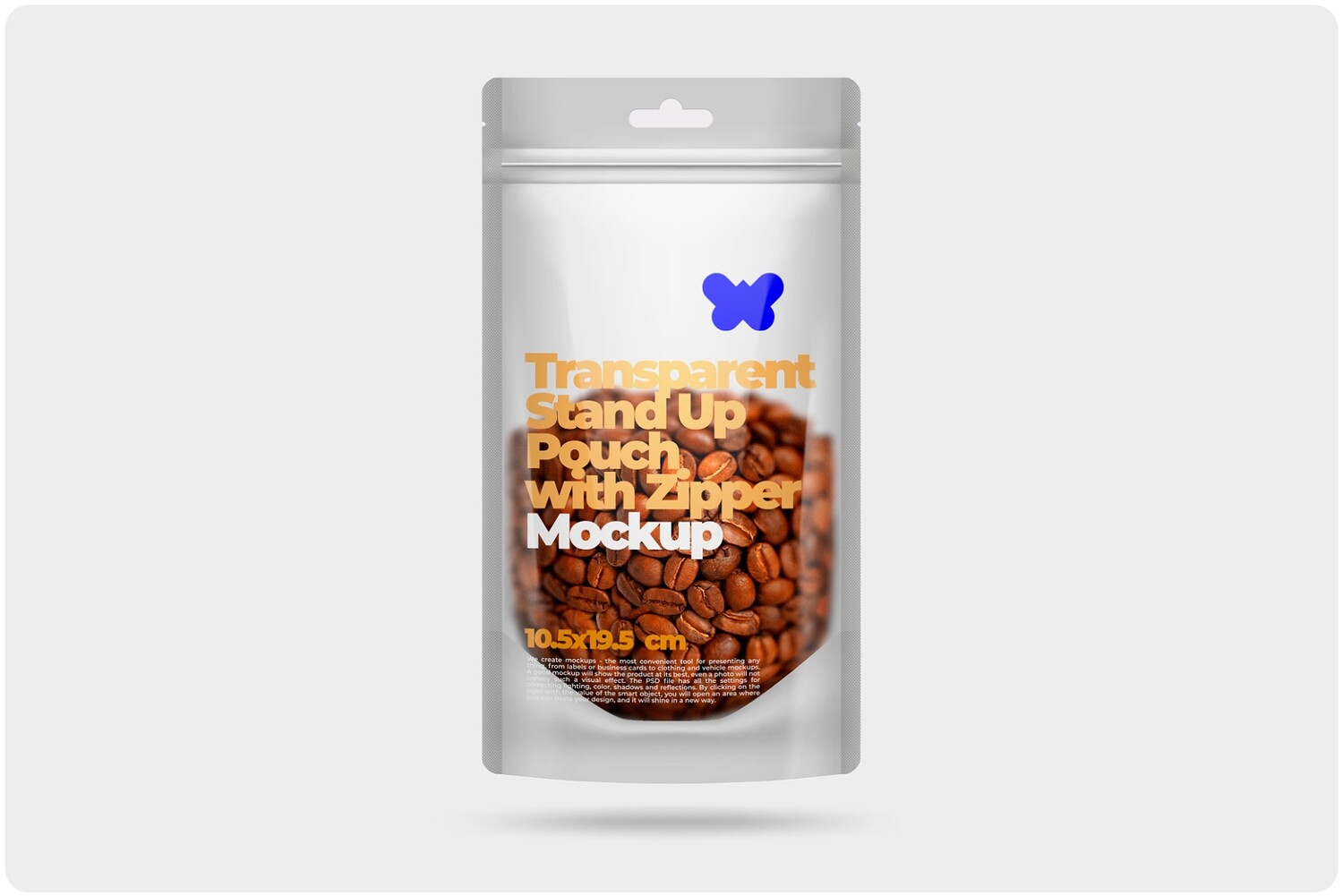 Transparent Glossy Stand Up Pouch with Zipper Mockup 10.5x19.5 cm