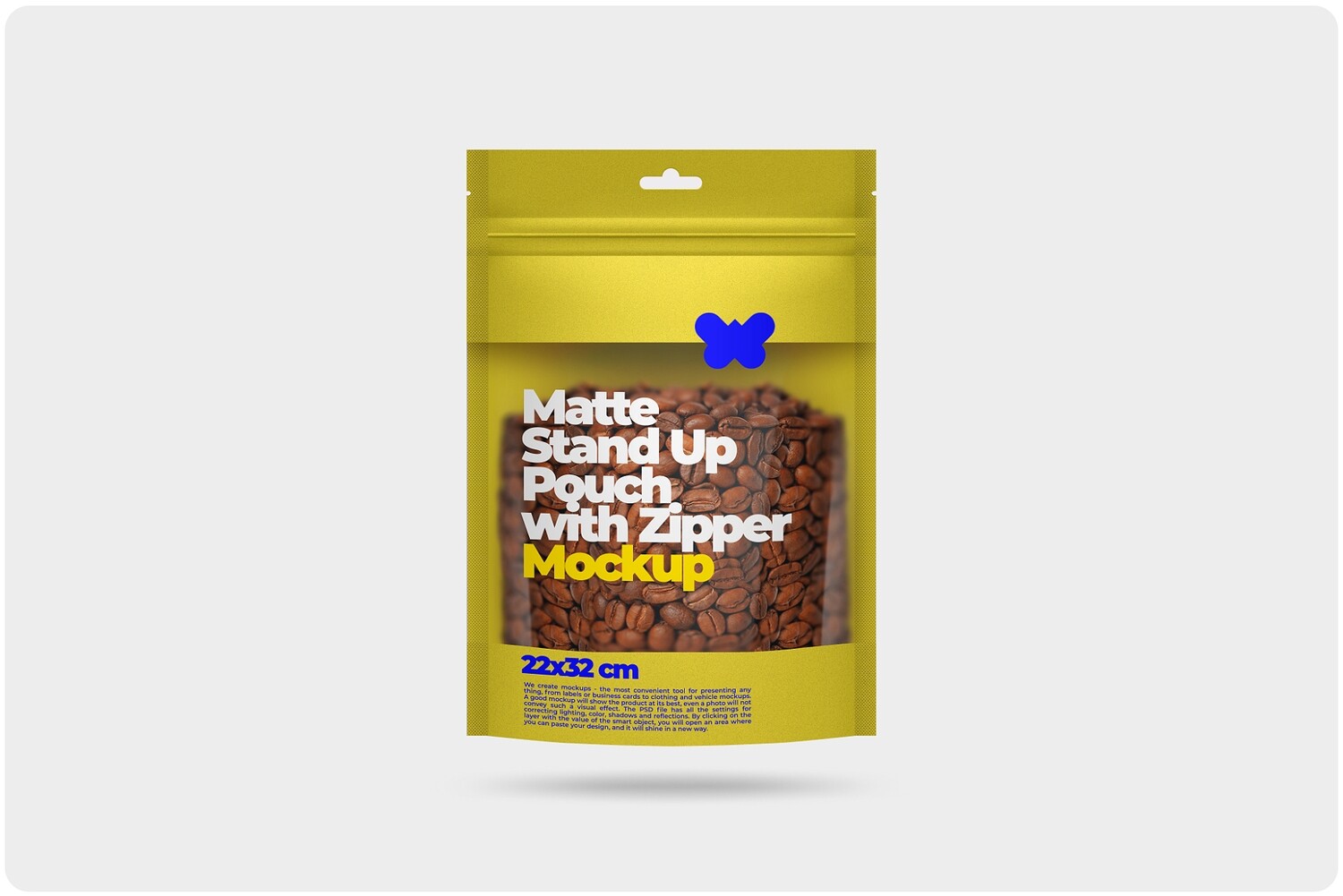 Paper Stand-Up Pouch with Window Mockup 8,7x11,6in (22x32cm)